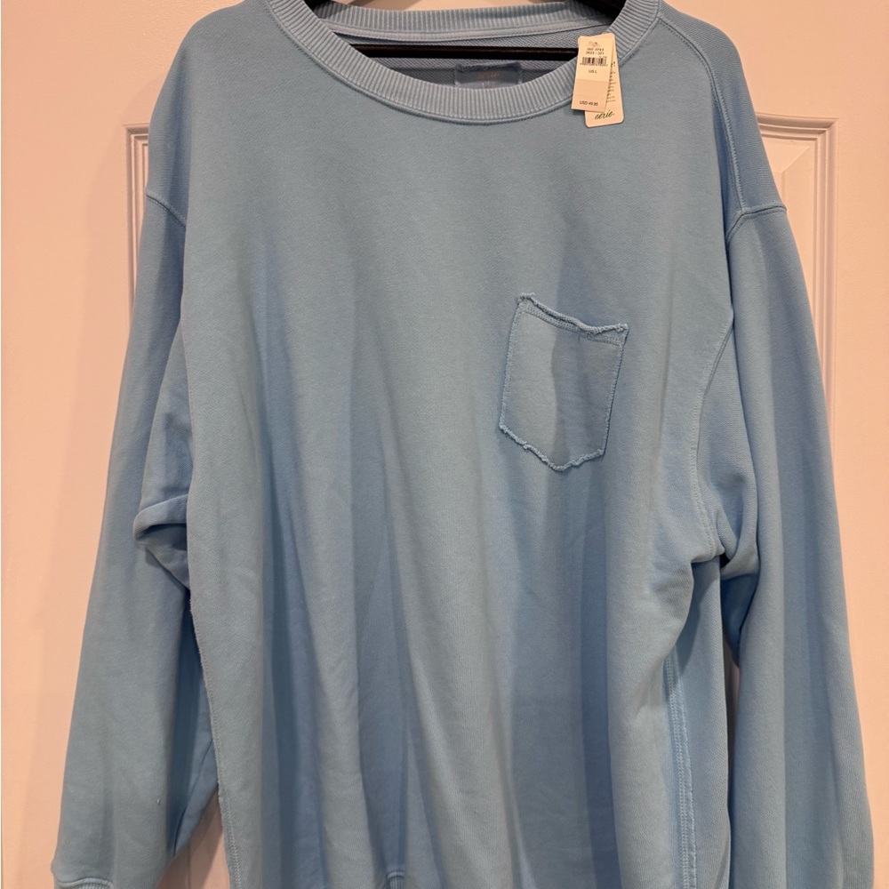 Aerie Everyday Pocket Sweater Light Blue Size Large NWT